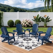 FOOWIN Folding Adirondack Chair with 4 in 1 Cup Holder Set of 4, HDPE Outdoor Fire Pit Chairs Adirondack Chair Plastic, Blue