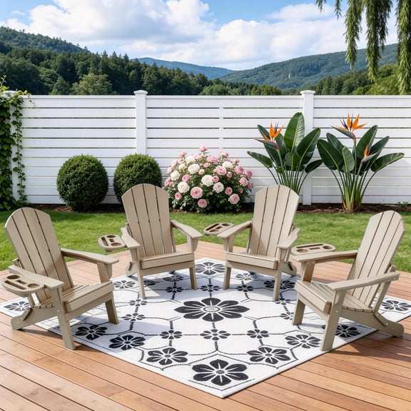 FOOWIN Folding HDPE Adirondack Chairs Set of 4, Brown