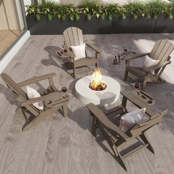 FOOWIN Folding HDPE Adirondack Chairs Set of 4, Brown