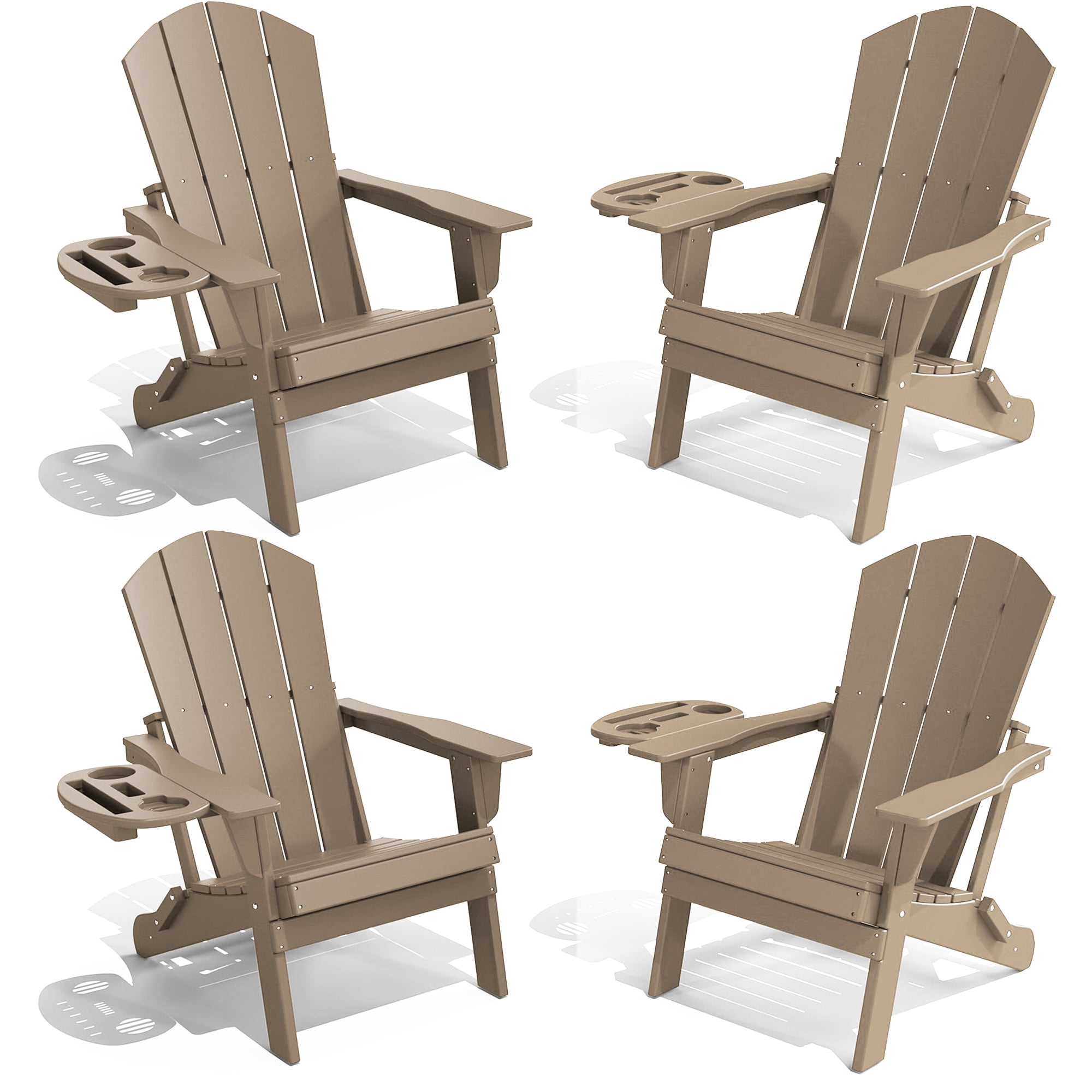 FOOWIN Folding HDPE Adirondack Chairs Set of 4, Brown