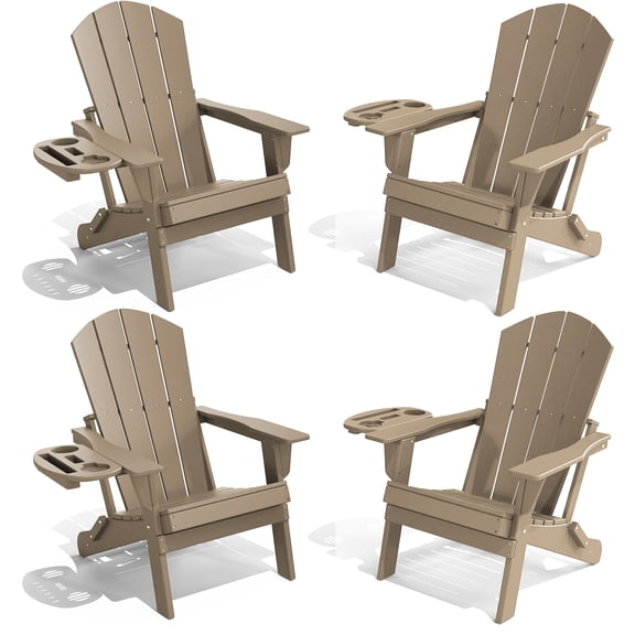 FOOWIN Folding HDPE Adirondack Chairs Set of 4, Brown