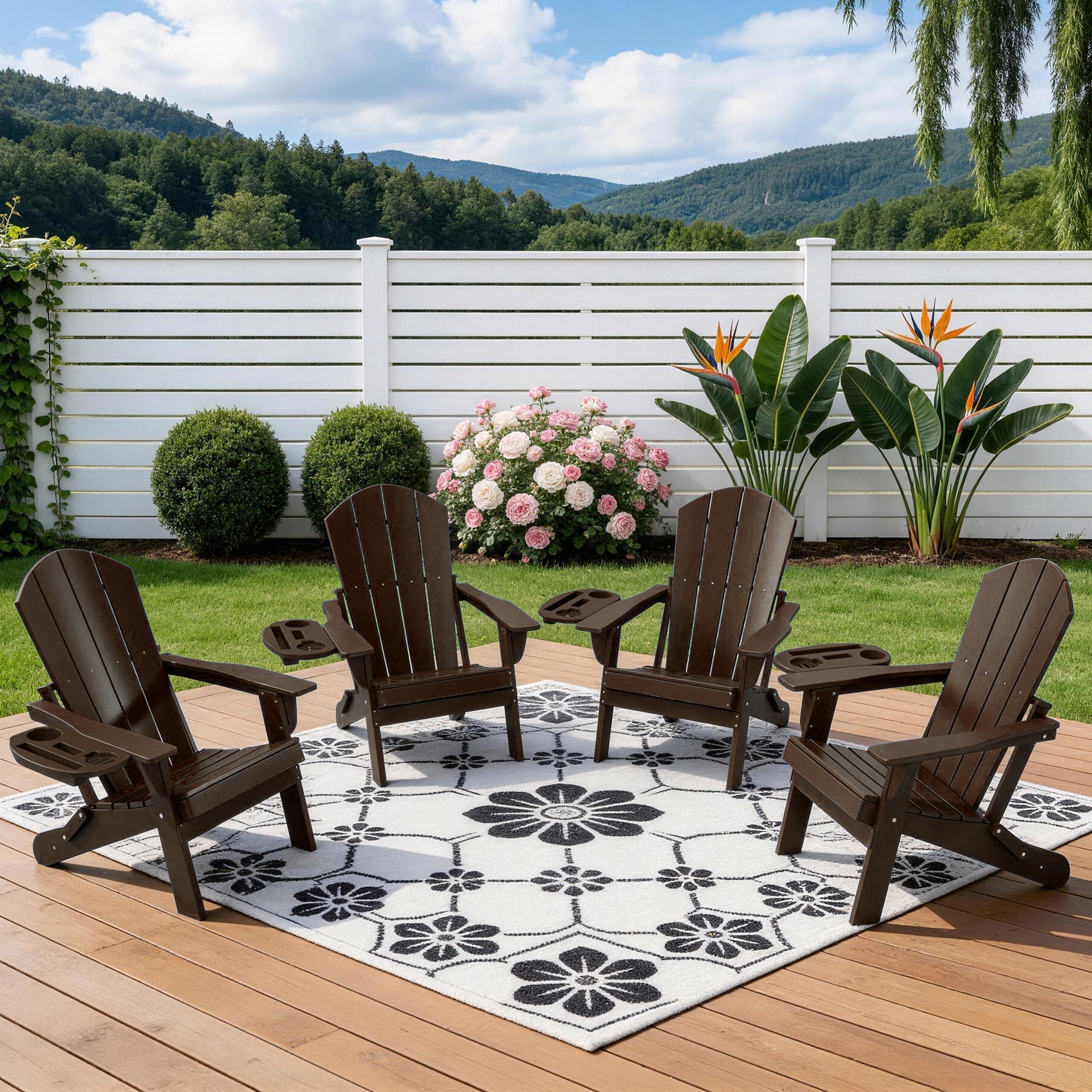 FOOWIN Folding HDPE Adirondack Chairs Set of 4, Coffee