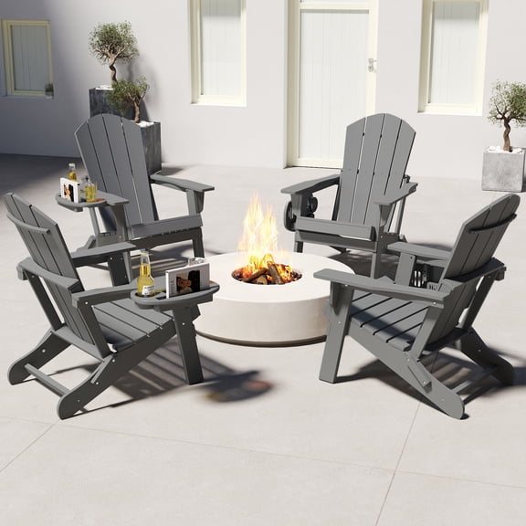 FOOWIN Folding HDPE Adirondack Chairs Set of 4, Gray