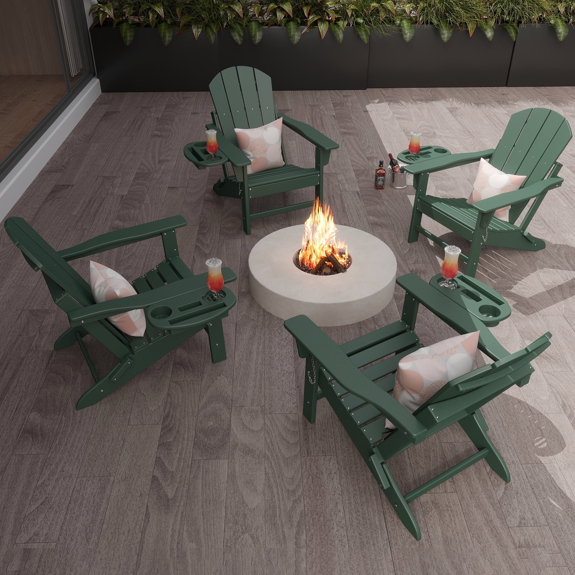 FOOWIN Folding HDPE Adirondack Chairs Set of 4, Green
