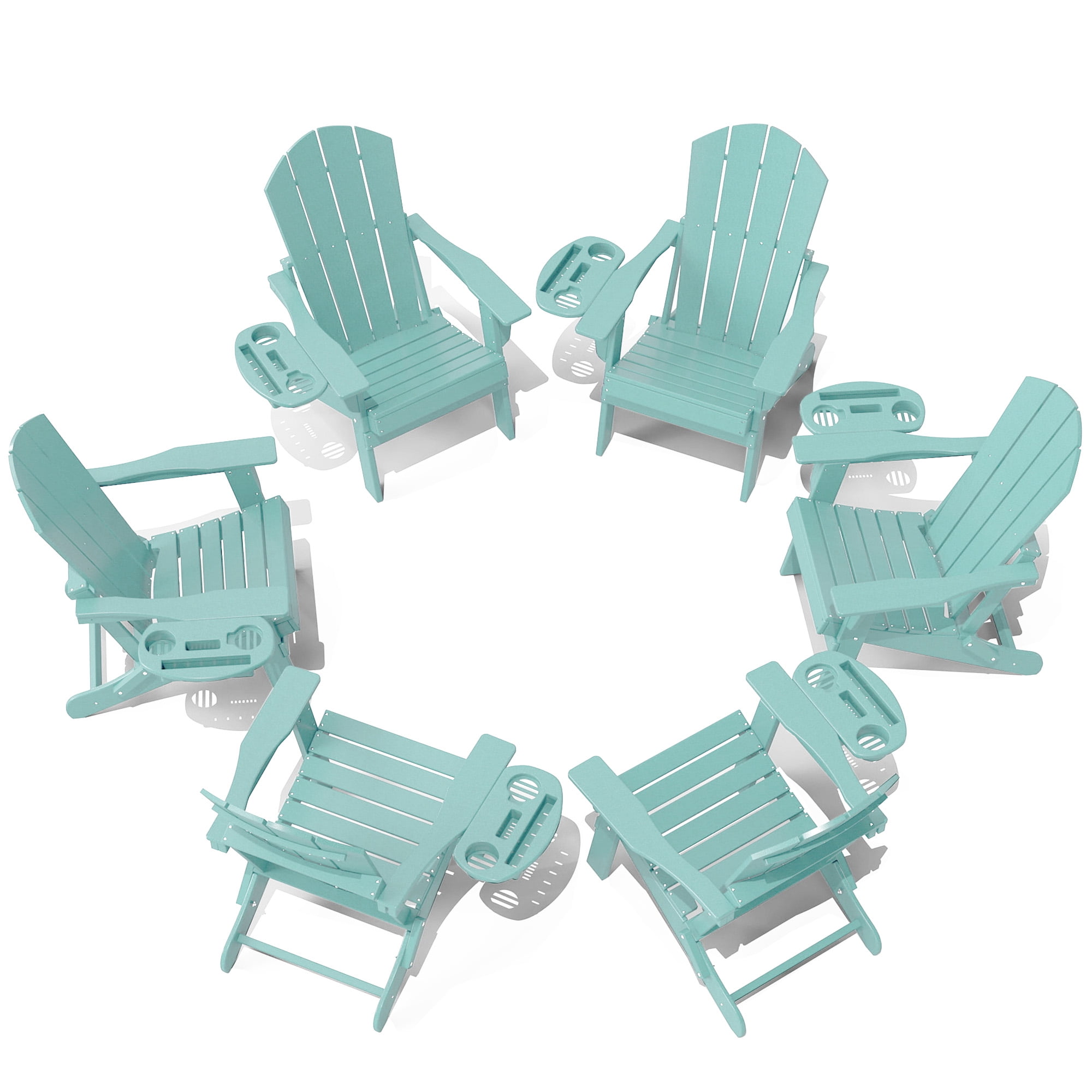 FOOWIN Folding HDPE Adirondack Chairs Set of 6, Aruba Blue
