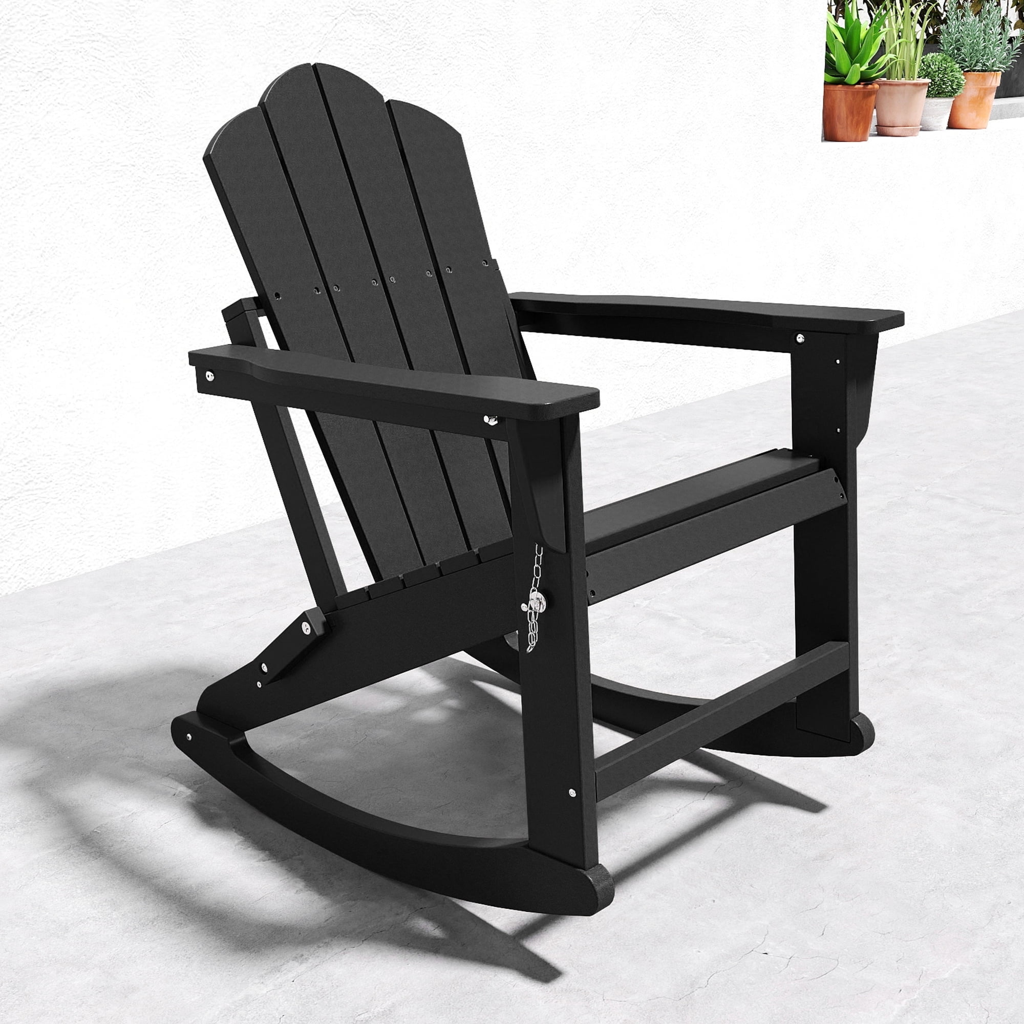 FOOWIN Folding Rocking Adirondack Chair, HDPE Plastic Rocking Chairs ...