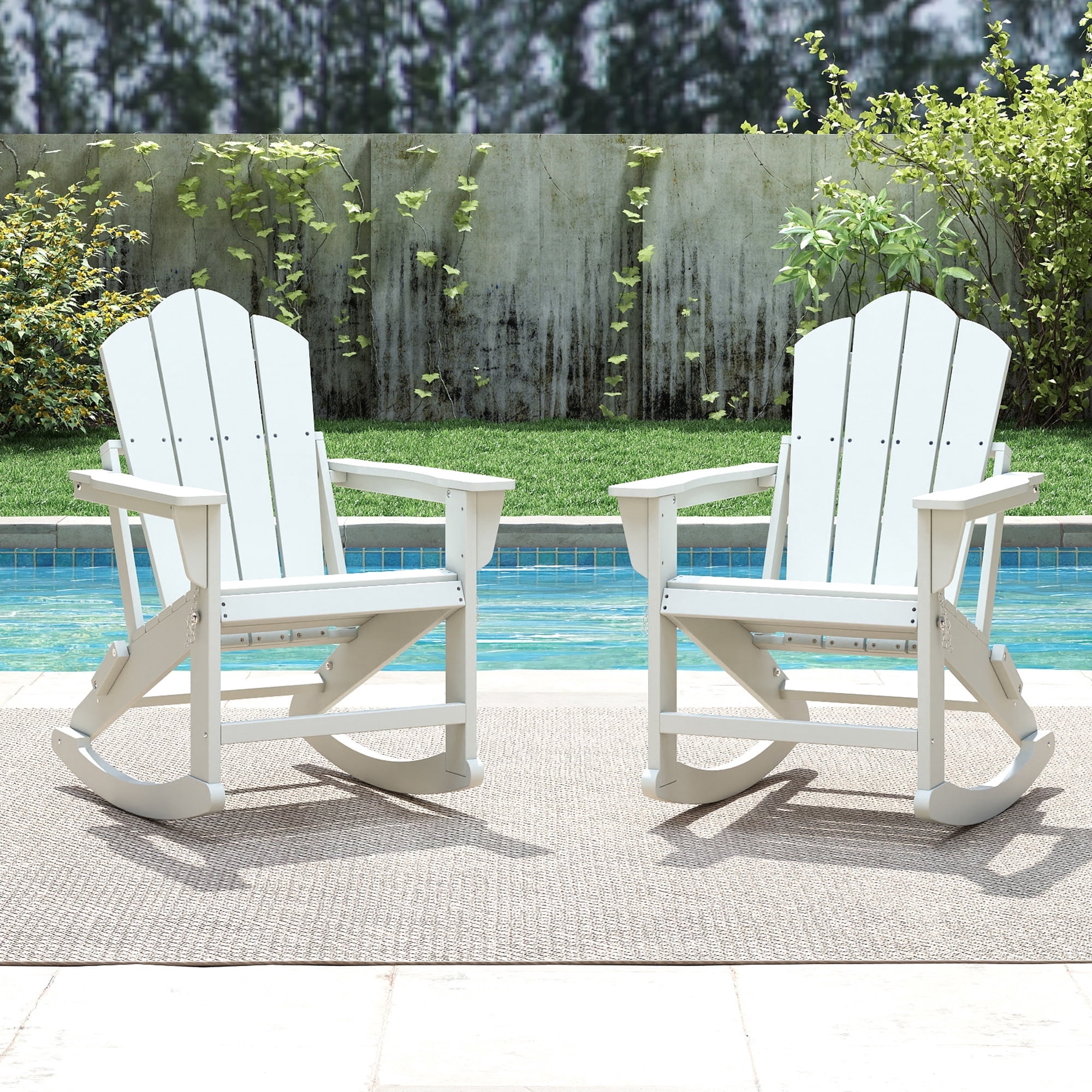 FOOWIN Folding Rocking Adirondack Chair Set of 2, HDPE Plastic Rocking ...