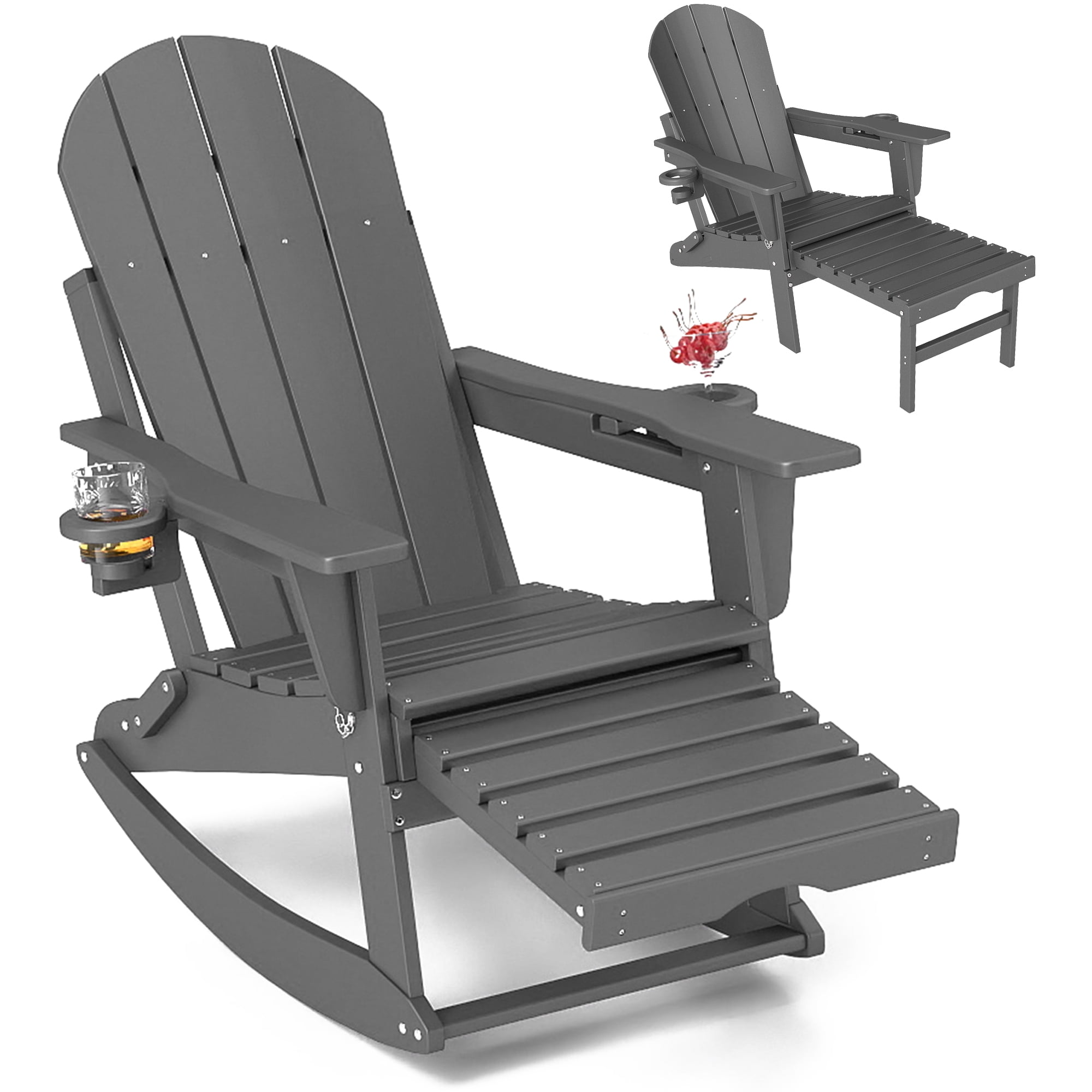 FOOWIN HDPE Plastic Rocking Adirondack Chair, Folding Rocking Chairs ...