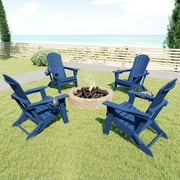 FOOWIN HDPE Folding Adirondack Chair with Cup Holder, Fire Pit Chairs Set of 4, Navy Blue