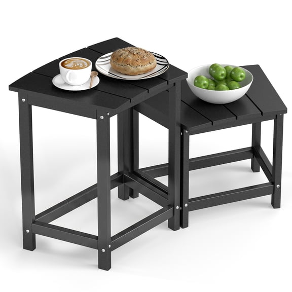FOOWIN HDPE Outdoor Side Table, 2 Tier All Weather Patio End Table with Storage Shelf for Indoor & Outdoor Use, Black