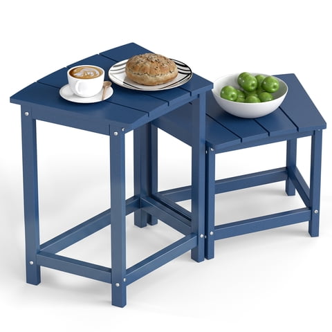 FOOWIN HDPE Outdoor Side Table, 2 Tier All Weather Patio End Table with Storage Shelf for Indoor & Outdoor Use, Blue
