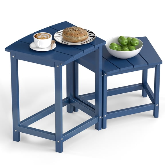FOOWIN HDPE Outdoor Side Table, 2 Tier All Weather Patio End Table with Storage Shelf for Indoor & Outdoor Use, Blue
