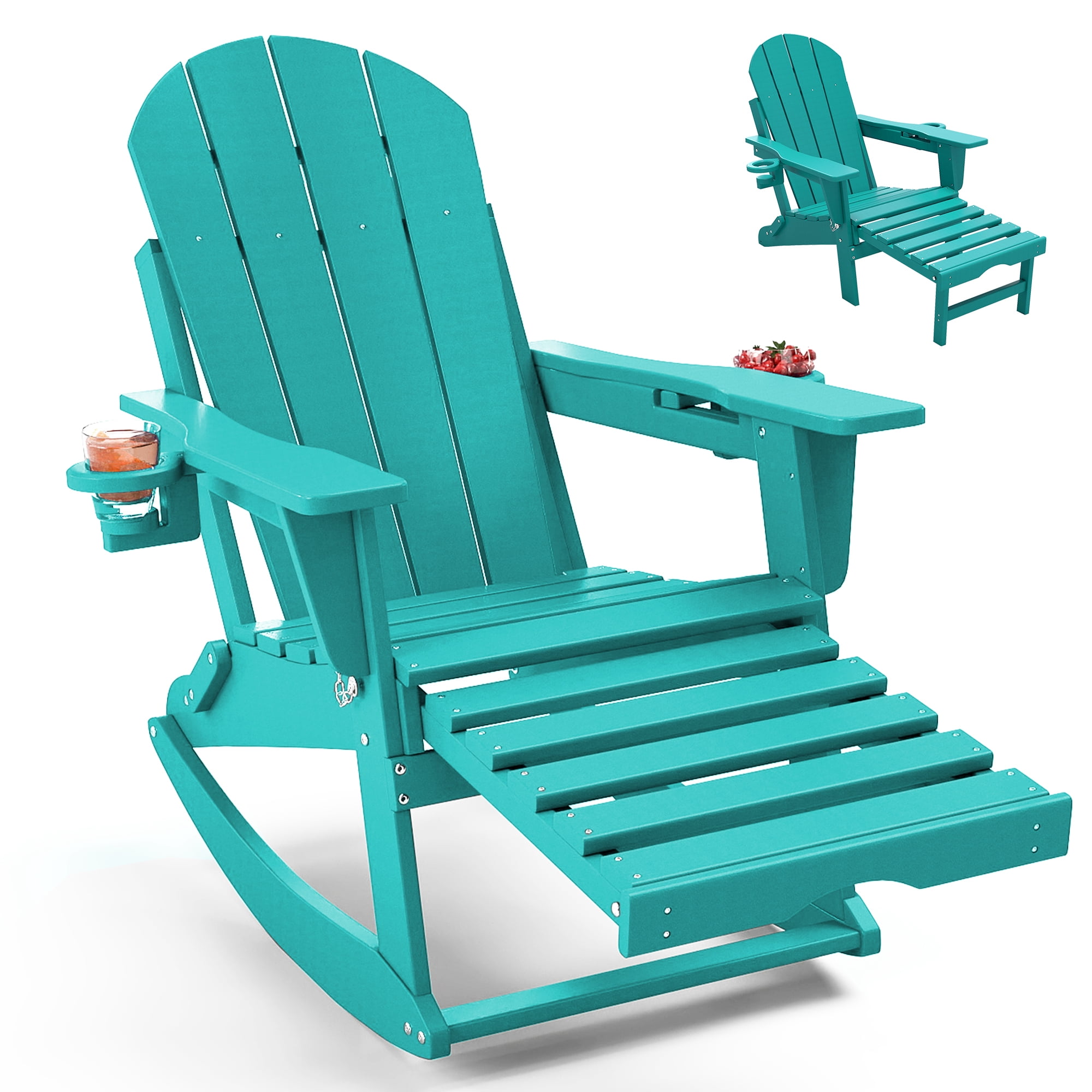 FOOWIN HDPE Plastic Rocking Adirondack Chair, Folding Rocking Chairs ...