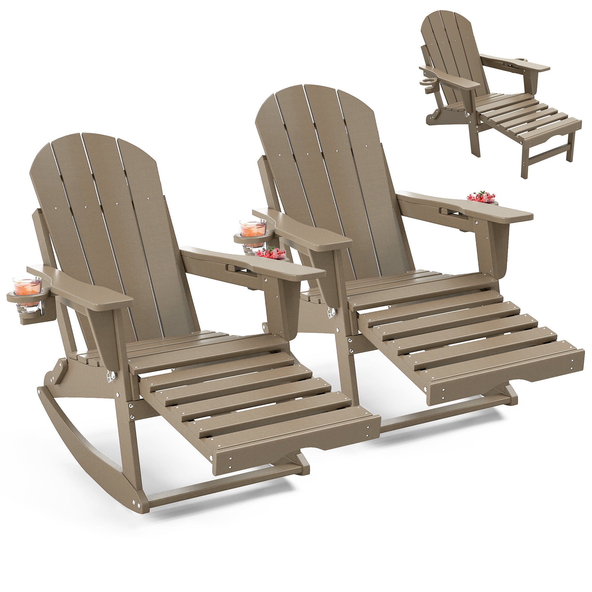 FOOWIN HDPE Plastic Rocking Adirondack Chair Set of 2, Folding Rocking ...