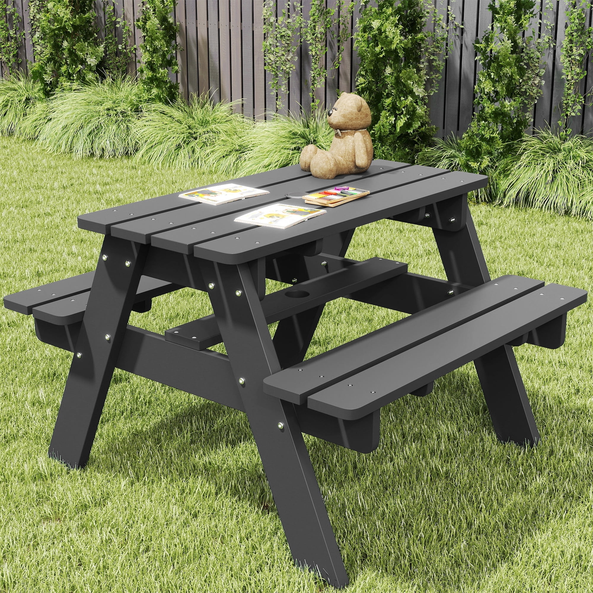 FOOWIN Kids Picnic Table, HDPE All Weather Outdoor Picnic Table