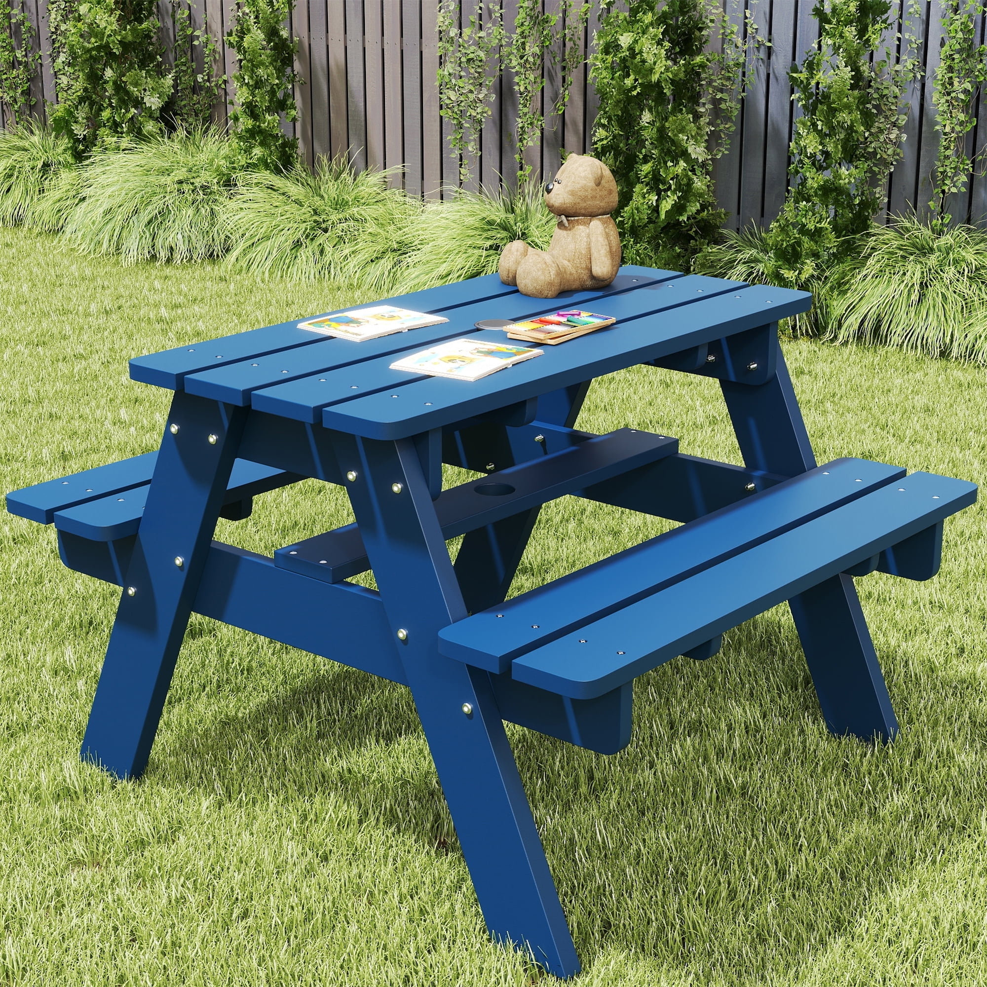 FOOWIN Kids Picnic Table, HDPE All Weather Outdoor Picnic Table