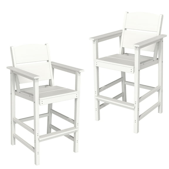 FOOWIN Outdoor Adirondack Bar Chairs Set of 2, All Weather HDPE Patio Set, White