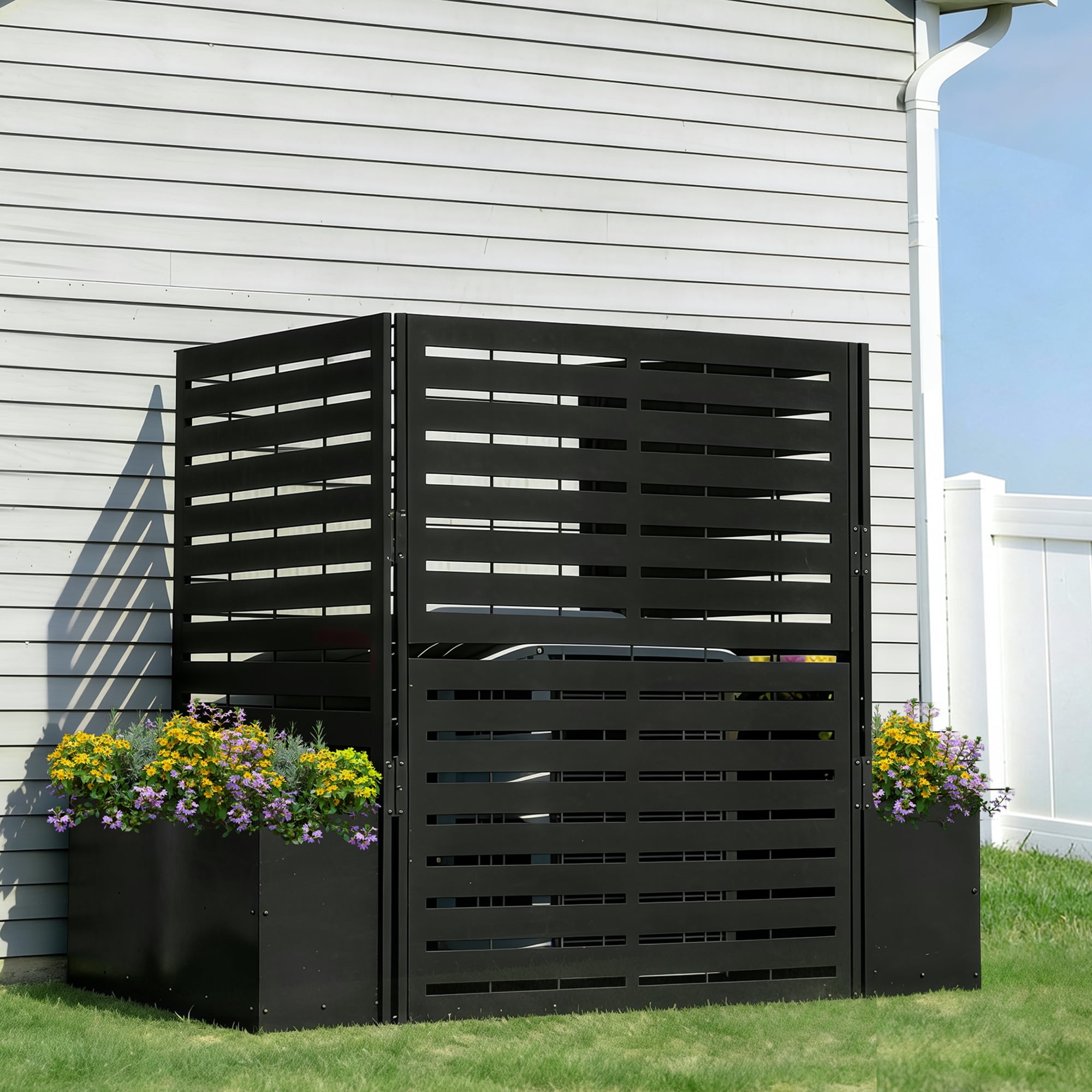 FOOWIN Outdoor Metal Planter Box with Trellis, Planter Box for Outdoor Yard Patio Pool, AC 0026 Trash Can Enclosure Cover, Black