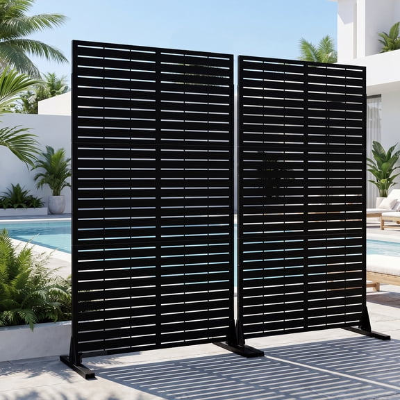 FOOWIN Outdoor Metal Privacy Screen Galvanized Decorative Screen Set of 2, Black