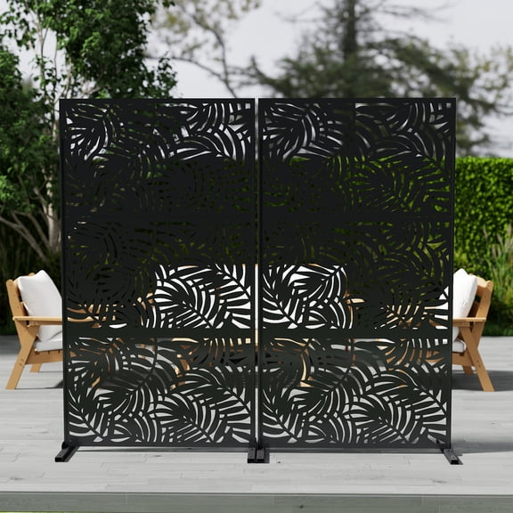 FOOWIN Outdoor Metal Privacy Screen Galvanized Decorative Screen Set of 2, Black