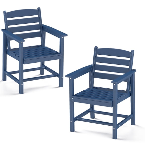 FOOWIN HDPE Outdoor Patio Dining Chair Set of 2, Outdoor Dining Chairs, Blue