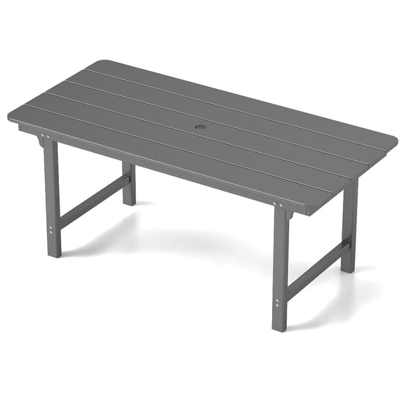 FOOWIN HDPE Outdoor Dining Table, Dining Table with Umbrella Hole, Grey