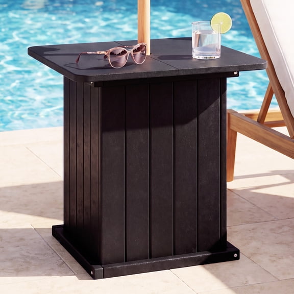 FOOWIN Outdoor Umbrella Side Table, Patio Side Table with Umbrella Hole, Black