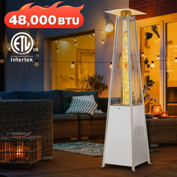 FOOWIN Patio Heater, 48000 BTU Outdoor Pyramid Patio Heater for Outdoor Use, Silver