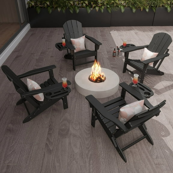 FOOWIN HDPE Plastic Adirondack Chairs Set of 4, Black