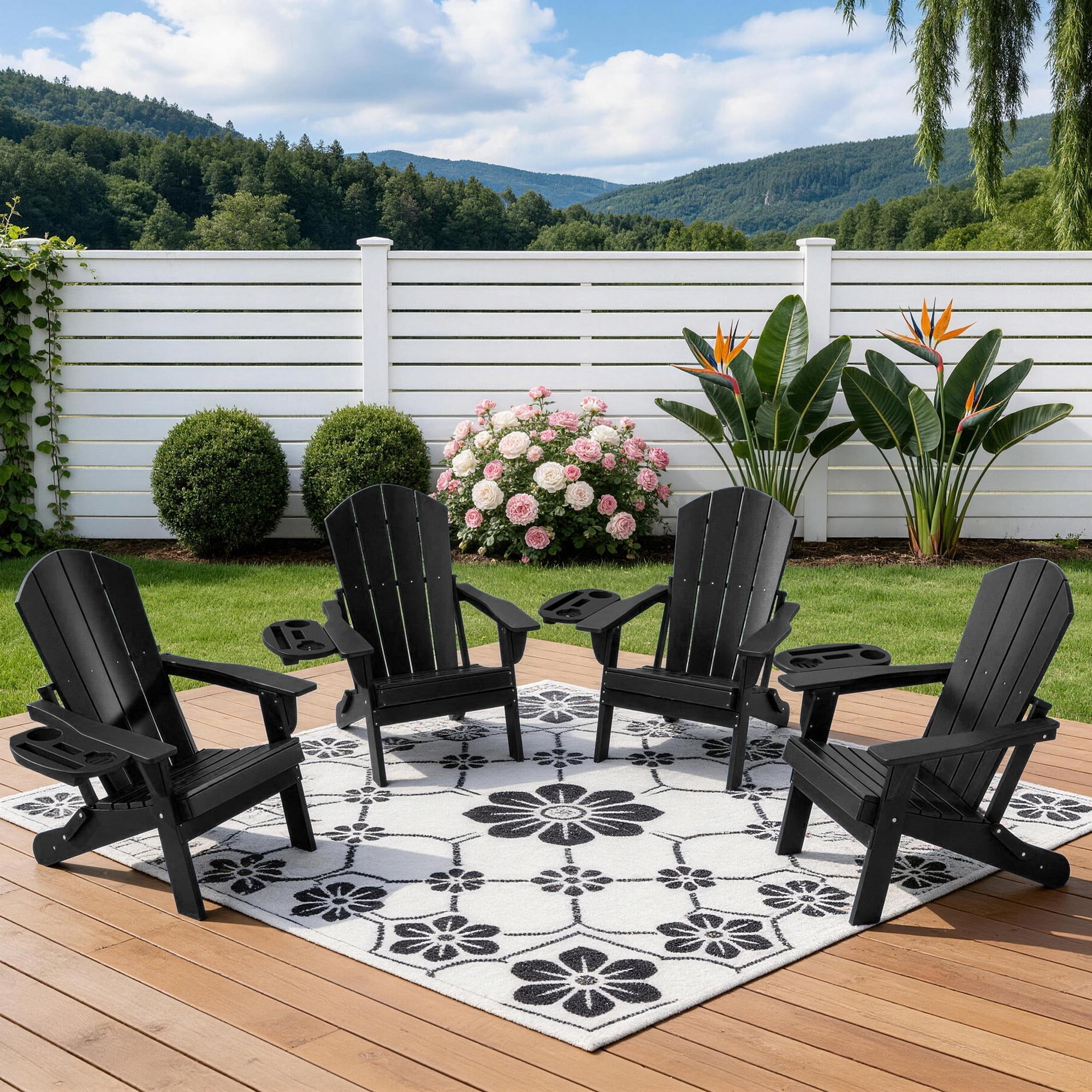 Adirondack Chairs Set of 4, Black