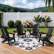 FOOWIN Folding Adirondack Chair with 4 in 1 Cup Holder Set of 4, HDPE Outdoor Fire Pit Chairs Adirondack Chair Plastic, Black