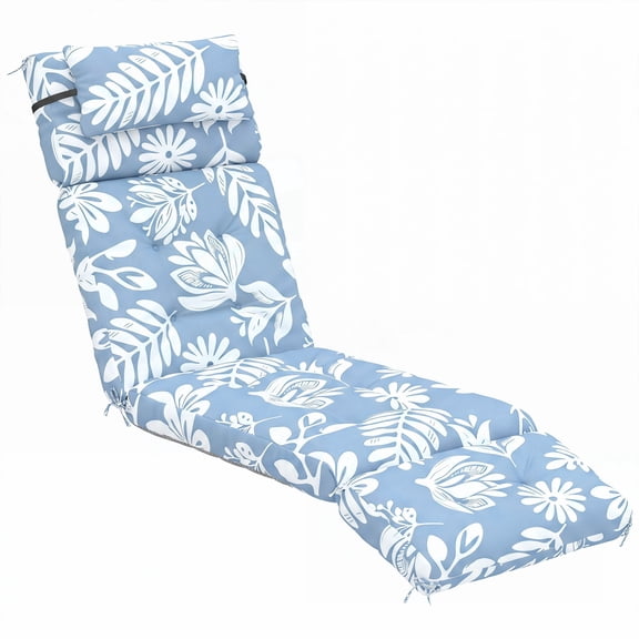 FOOWIN Waterproof Outdoor Chaise Lounge Cushion, 72"×21"×5" Lounge Chair Cushion with Headrest, Blue
