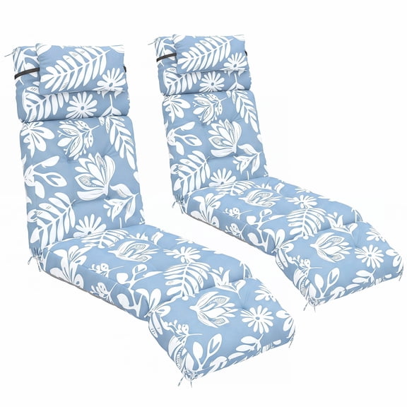 FOOWIN Waterproof Outdoor Chaise Lounge Cushions Set of 2, 72"×21"×5" Lounge Chair Cushions with Headrest, Blue