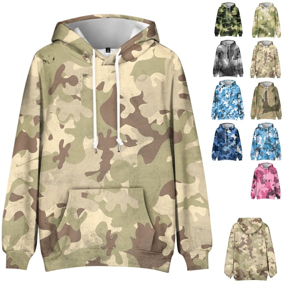 FOPSUFGWFO Camo Hoodies for Men Daily Wear Soft Drawstring Long Sleeve Pullover Tops Fall Winter Wear Sweatshirts With Pockets 3XL