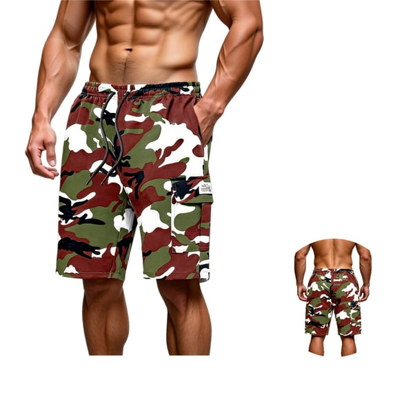 FOPSUFGWFO Men's Cargo Shorts Camo Elastic Mid Waist Drawstring Shorts Knee Length Daily Wear Outgoing Athletic Shorts With Pockets Green L