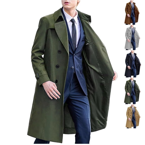 Men's Essential Checks FOPSUFGWFO Men's Double Breasted Trench Coats Oversized Windbreaker ...