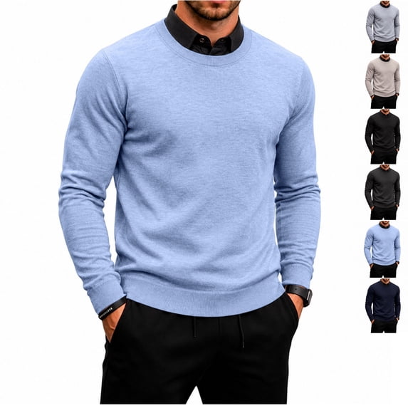FOPSUFGWFO Men's Knit Sweaters 2 in 1 Crew Neck Sweatshirts With Shirt Collar Long Sleeve Pullover Tops for Business 3XL