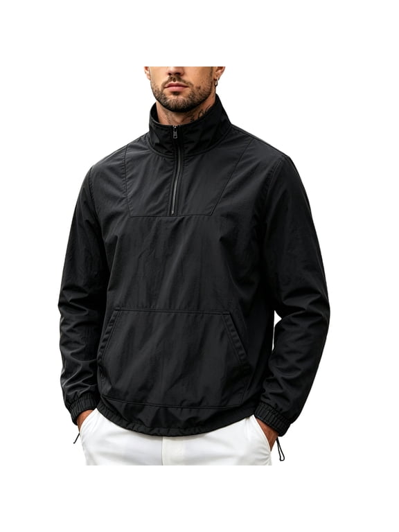 Men's Lightweight Jackets Quarter Zip Windbreaker Pullover Tops With Pockets for Hiking Outgoing M