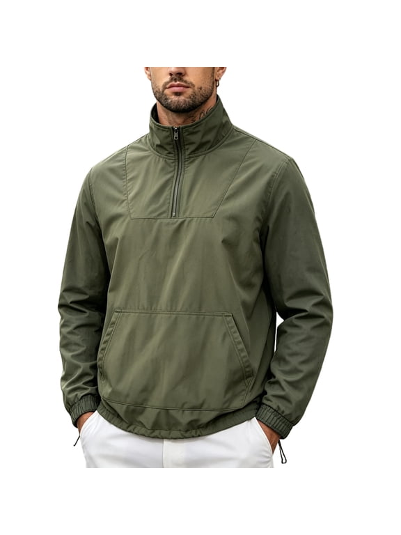Men's Lightweight Jackets Quarter Zip Windbreaker Pullover Tops With Pockets for Hiking Outgoing S