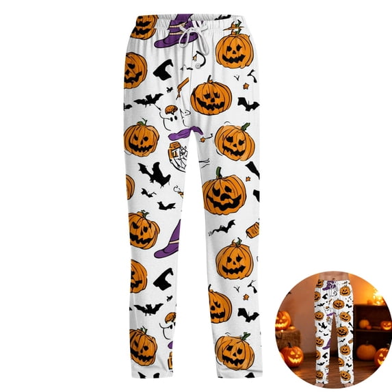 FOPSUFGWFO Men's Pajama Pants Halloween Print Pjs Bottoms With Pockets Loose Fit Soft Sleep Lounge Pants for Night Out M