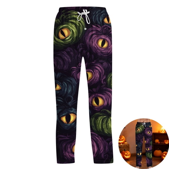 FOPSUFGWFO Men's Pajama Pants Halloween Print Pjs Bottoms With Pockets Loose Fit Soft Sleep Lounge Pants for Night Out S