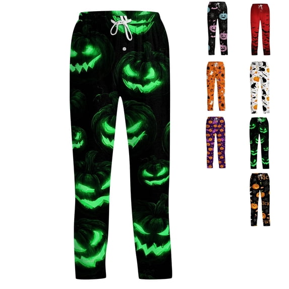 FOPSUFGWFO Men's Pajama Pants Halloween Themed Print Soft Sleep Pants Lightweight Loose Fit Lounge Pjs Bottoms With Pockets L