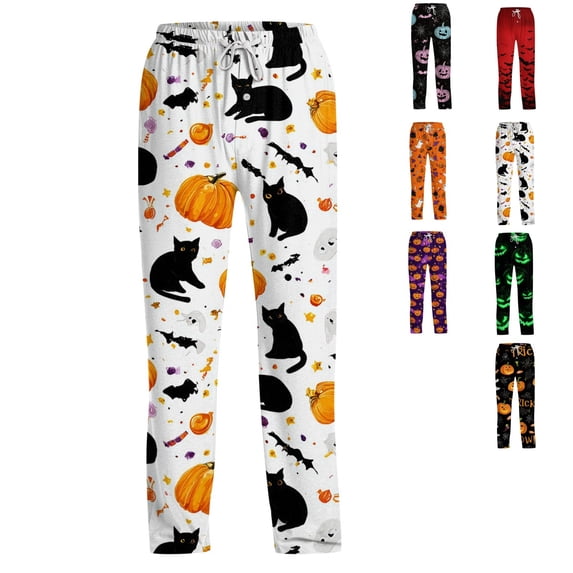 FOPSUFGWFO Men's Pajama Pants Halloween Themed Print Soft Sleep Pants Lightweight Loose Fit Lounge Pjs Bottoms With Pockets L