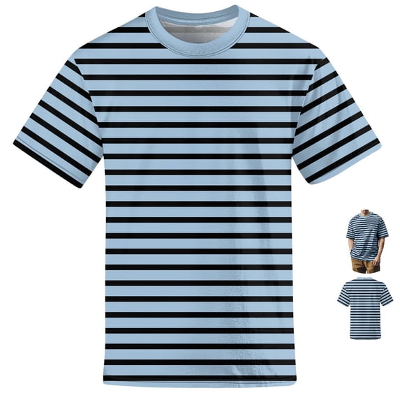 FOPSUFGWFO Men's Short Sleeve T-Shirt Crew Neck Casual Fashion Loose Fit Stripe Print Tops Daily Wear Summer Fall Blouses for Streetwear 4XL