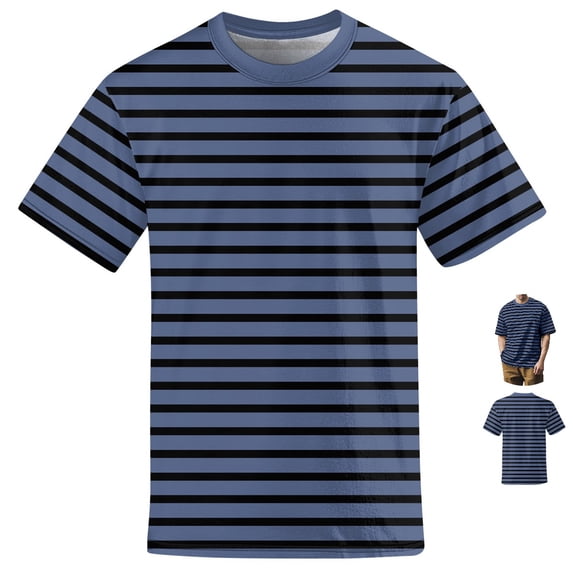FOPSUFGWFO Men's Short Sleeve T-Shirt Crew Neck Casual Fashion Loose Fit Stripe Print Tops Daily Wear Summer Fall Blouses for Streetwear XL