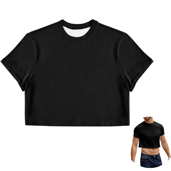 FOPSUFGWFO Mens Crop Tops Basic Casual Short Sleeve T-Shirts Crew Neck Daily Wear Loose Fit Fashion Blouses For Male Party Night Out Black L