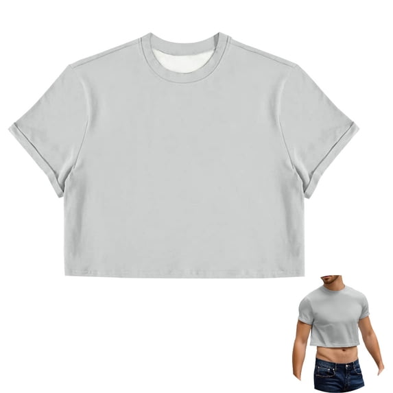 FOPSUFGWFO Mens Crop Tops Basic Casual Short Sleeve T-Shirts Crew Neck Daily Wear Loose Fit Fashion Blouses For Male Party Night Out Gray XL