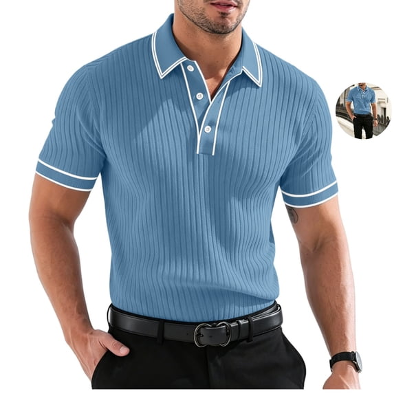 FOPSUFGWFO Mens Short Sleeve T-Shirt Knit Summer Fall Golf Polo Shirts Classic Fit Breathable Soft Tops for Sport Business M