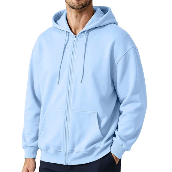 FOPSUFGWFO Mens Zip Up Hoodies Casual Long Sleeve Fleece Loose Fit Hooded Sweatshirts Athletic Daily Wear Full Zip Shirts with Pockets