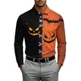 thumbnail image 1 of FOPSUFGWFO T-shirts For Men Halloween Funny Shirt Long Sleeve Lightweight Daily Wear Fall Winter Tops With Pumpkin Bat Print Saffron 3XL, 1 of 4
